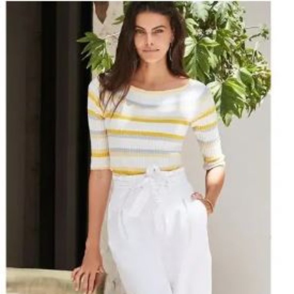 ISO-Ann taylor Stripe Ribbed Off  Shoulder Sweater